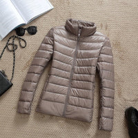Jacke Damen Glänzend Kurz Winterjacke Modisch Warm für Urbane Outfits – Khaki
