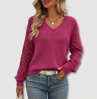 Lea | Eleganter V-Ausschnitt Pullover – Rosa