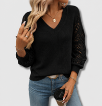 Lea | Eleganter V-Ausschnitt Pullover – Schwarz