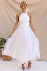 Leonora | Ärmelloses Party Damen Kleid – Weiß