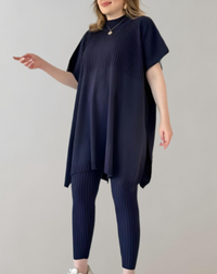 Lucía | Zweiteiliges Strickset mit Oversized-Top und Leggings – Dunkelblau
