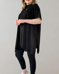 Lucía | Zweiteiliges Strickset mit Oversized-Top und Leggings – Schwarz
