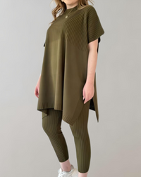 Lucía | Zweiteiliges Strickset mit Oversized-Top und Leggings – Olivgrün