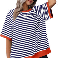 Julia | Lässiges gestreiftes Kurzarm Top – Blau + Rot