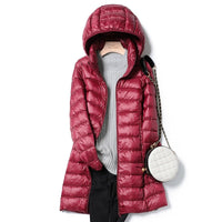 Warme Winter-Steppjacke für Damen mit Kapuze – Dunkelrosa