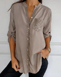 LIVIA - GLITZERNDES LANGES TOP MIT PAILLETTEN – Braun