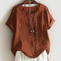 Elegantes Damen T-Shirt mit Rundhals und Knopfleiste – Braun