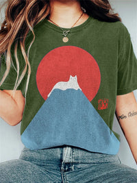 Damen T-Shirt mit japanischem Bergmotiv - Baumwolle - Casual Fit – Grün