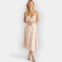 Elegantes Damen Korsett-Kleid Midi – Rosa