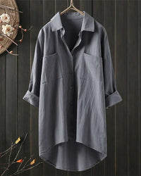 Damen Leinen Bluse - Klassisch Elegant – Grau