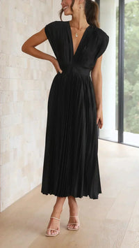 Elegantes Plissiertes Damen Abendkleid – Schwarz