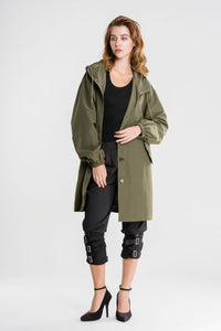 Wasserfeste Damen-Regenjacke mit Kapuze | Warm & Winddicht | Übergroße Passform – Oliv