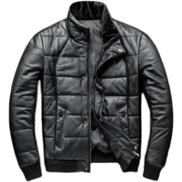 Warme Herren-Lederjacke mit Stehkragen - Gefüttert und Modern – Schwarz