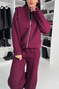 Damen Reißverschluss Zweiteiler - Jacke & Hose - Sportlich Elegant – Rot