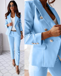 Eleganter Damen Business Hosenanzug - 2-teilig mit Blazer – Hellblau