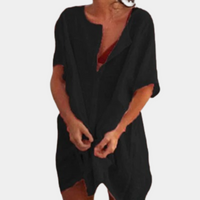 Eliana | Elegantes und leichtes Midikleid mit Knopfleiste für Frauen – Schwarz