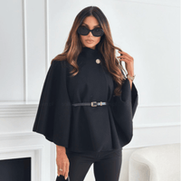 Kamila | Elegantes Wollcape für Frauen Übergang – Schwarz