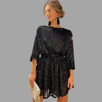 Karolin | Glitzerndes Pailletten Minikleid – Schwarz