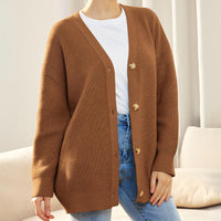 Damen Gerippt Knopf Daunen Strickjacke | Übergröße – Braun