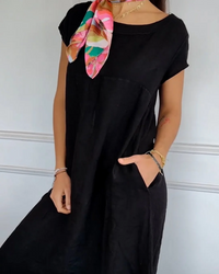 Luftiges Damen Baumwollkleid - Sommerlich weißes Design mit praktischen Taschen – Schwarz
