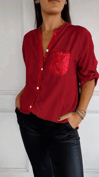 Kathrin | Pailletten bluse – Rot