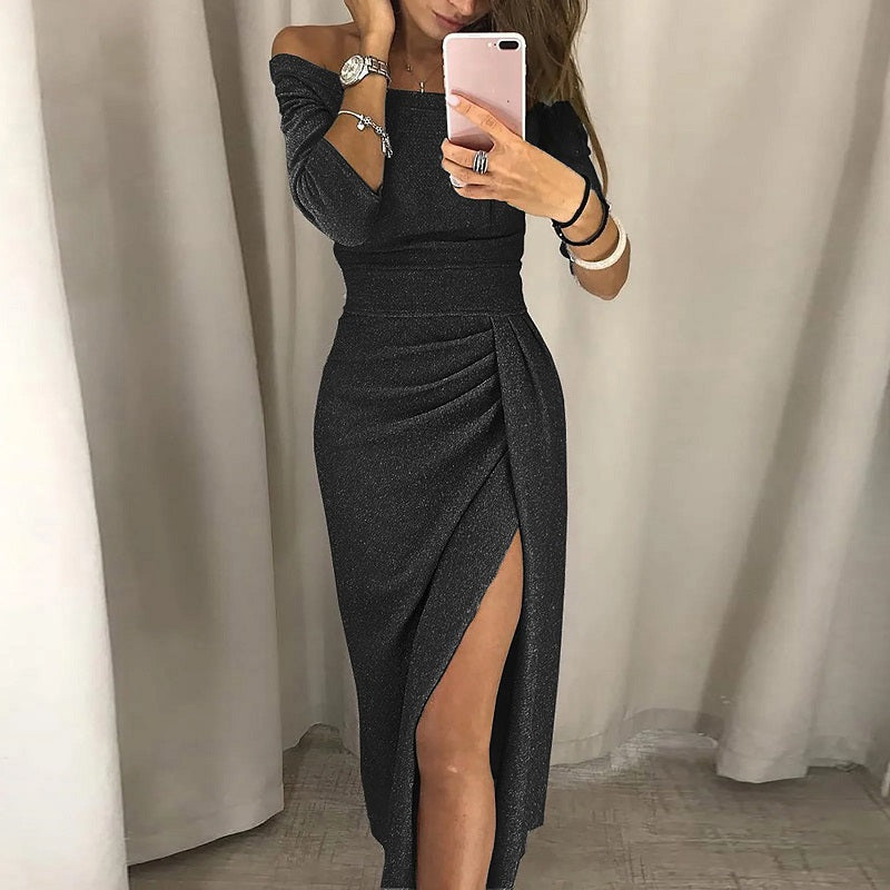 Sashna - Schulterfreies Bodycon-Glitzerkleid