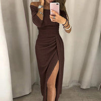 Sashna - Schulterfreies Bodycon-Glitzerkleid – Kaffee