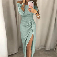 Sashna - Schulterfreies Bodycon-Glitzerkleid – Grün