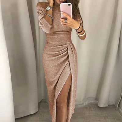Sashna - Schulterfreies Bodycon-Glitzerkleid