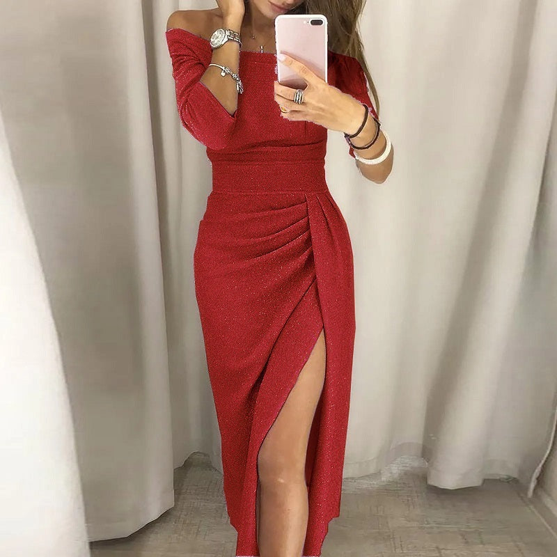 Sashna - Schulterfreies Bodycon-Glitzerkleid