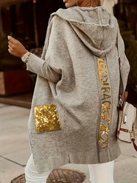 Pamiraya | Paillettenbesetzte Strickjacke mit offener Vorderseite, lässig und langärmelig – Khaki