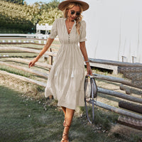 Heidi-Mode | Lässiges gestreiftes Midi-Kleid – Khaki