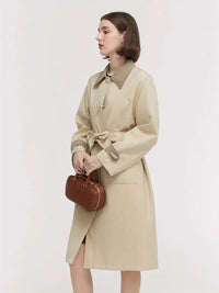 Rerpolha | Trenchcoat mit Knopfleiste und Gürteltaille, eleganter Farbblockmantel mit langen Ärmeln – Khaki