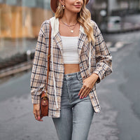 | Karierte Hemd mit Kapuze und Knöpfen Baumwolle/polyester Lässig und Trendy – Khaki