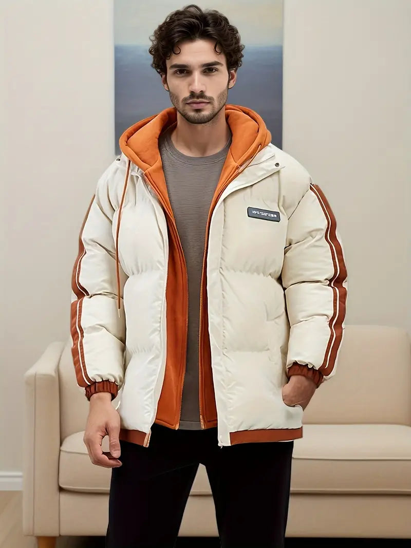 Reigindra | Lässige, locker sitzende Herren-Pufferjacke, Polyester-Kapuzenpullover
