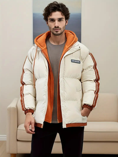 Reigindra | Lässige, locker sitzende Herren-Pufferjacke, Polyester-Kapuzenpullover