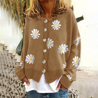 Damen Cardigan mit Blumen Druck | Lässig – Khaki