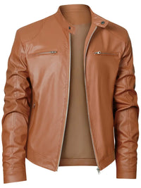 Shileth | Herren-PU-Lederjacke mit Reißverschlusstaschen - modische Herrenjacke – Khaki