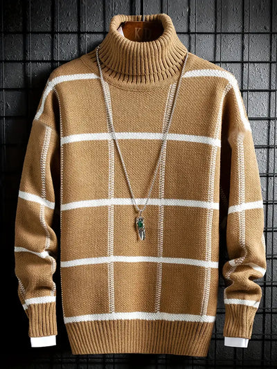 Shiriane | Stylischer karierter Rollkragenpullover für Männer, All-match Langarm-Top