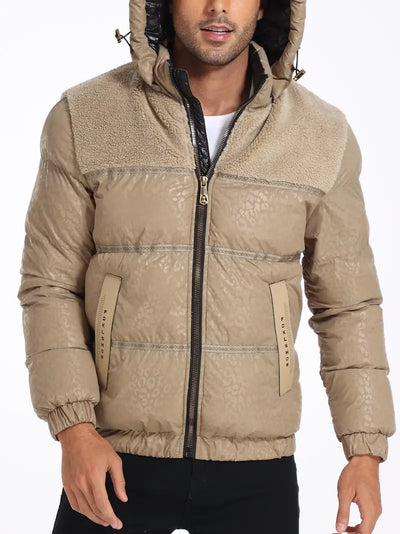 Reigrel | Unifarbene Herren-Pufferjacke mit abnehmbarer Kapuze und Reißverschluss