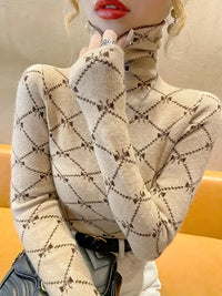 Dreiolyn | Allover Print Rollkragenpullover, Freizeitpullover mit langen Ärmeln – Khaki