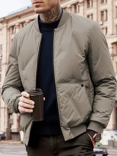 Liaxis | Solider Fleece-Puffermantel für Männer mit Taschen, lässiger Baseballkragen