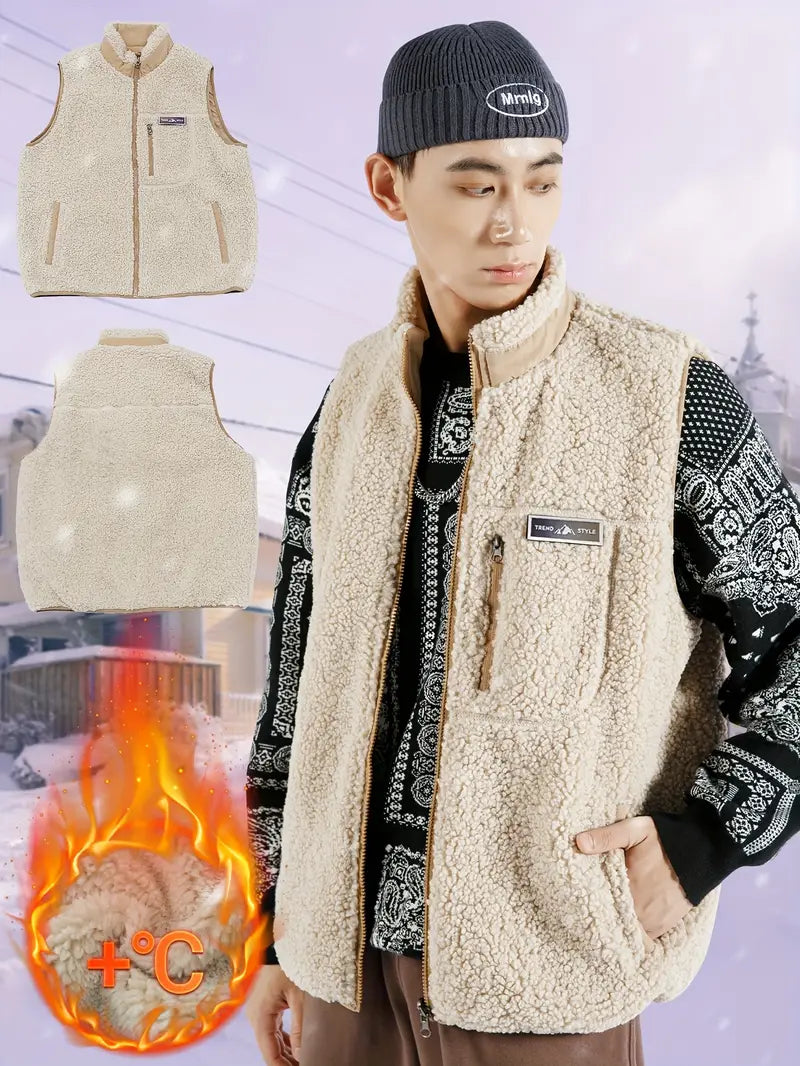 Liaren | FireBrick Reversible Fleece Weste für Männer - ärmellos, warm und dick