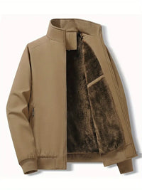 Liakren | Herren Fleece-gefütterte Jacke - Lässiger, winddichter Polyester-Mantel – Khaki