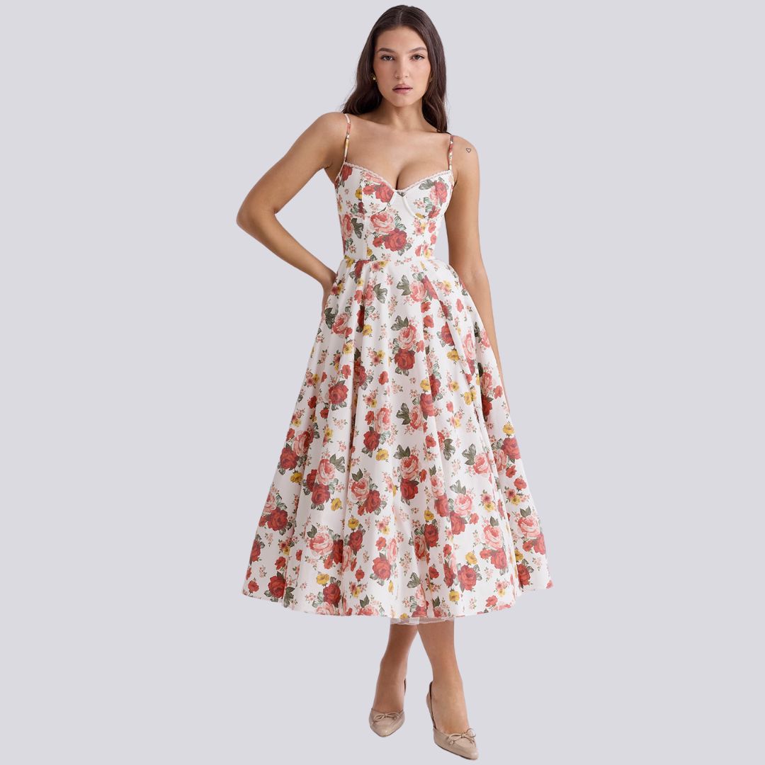 Heidi-Mode | Stilvolle V-Ausschnitt A-Linien Maxi Kleid