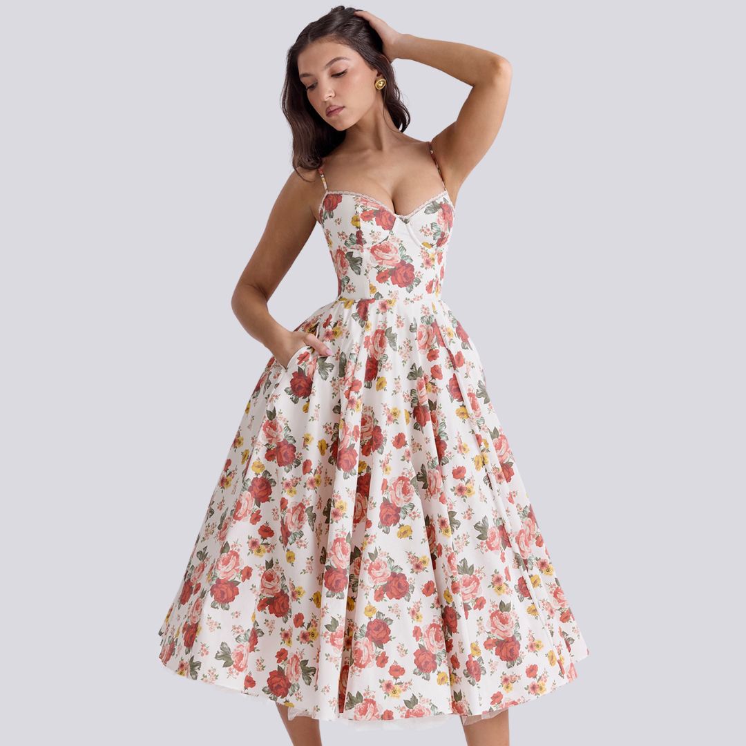 Heidi-Mode | Stilvolle V-Ausschnitt A-Linien Maxi Kleid