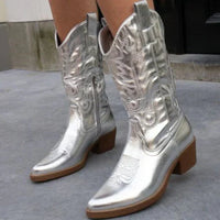 Klassische Damen-Cowboystiefel aus Leder – Elegantes Design für Jeden Anlass – Grau