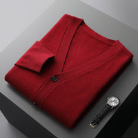 Klassischer Herren Knit Cardigan mit Knöpfen und V-Ausschnitt – Rot
