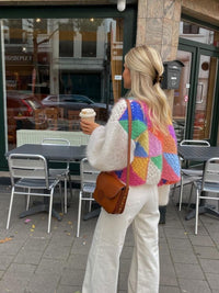 Lebhafter Strickpullover mit Akzenten für Frauen – Weiß Rosa