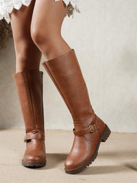Adelheid | Damen Kniehohe Stiefel mit Blockabsatz – Braun